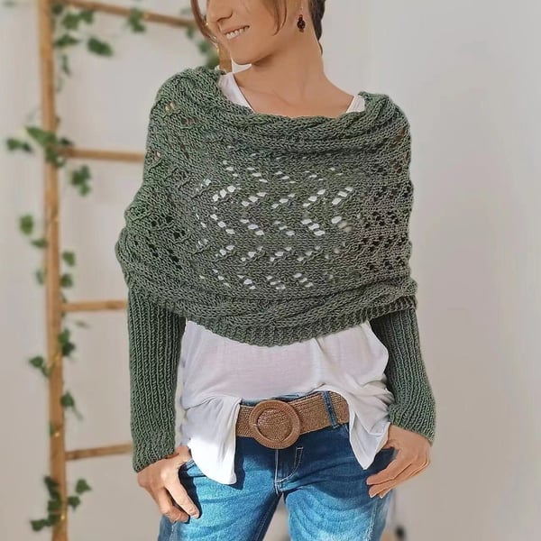 Wrap scarf with double sleeves - cosy knitted scarf with integrated sleeves