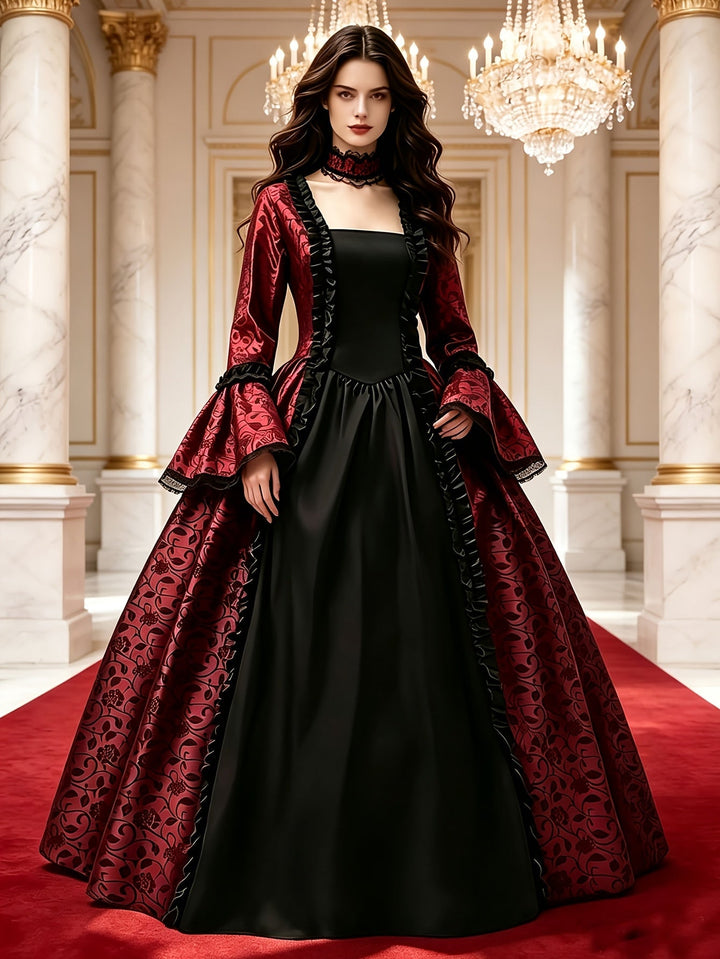 Women's Gothic Vampire Halloween Costume Dress with Flared Sleeves