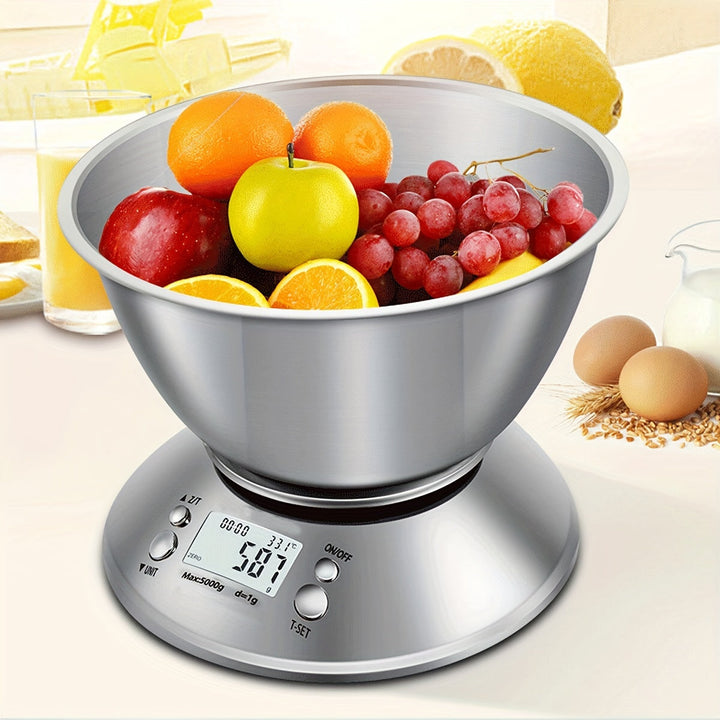 Digital Kitchen Scale with Stainless Steel Bowl – Precision with Temperature Sensor and Timer Function for Cooking and Baking