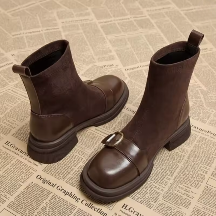 Suede comfort boots with leather trim