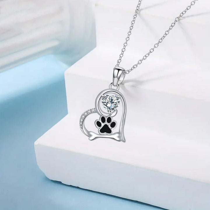 Handmade Dog Paw Print and Bone Pendant with Zirconia
