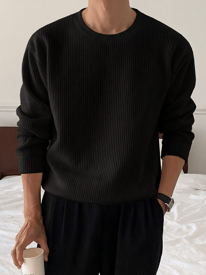 Men's Rib Knit Crew-Neck Jumper with Relaxed Fit