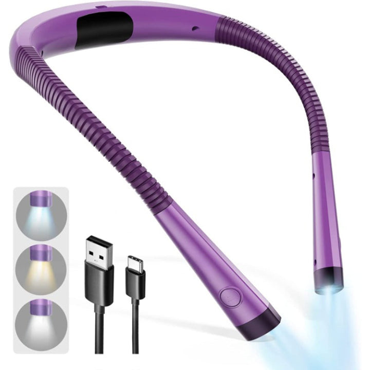 LED Reading Neck Lamp, Light for Reading in Bed, 3 Colours, 6 Brightness Levels, Flexible Arm, Rechargeable, Durable, Perfect for Reading, Knitting, Camping, Repairing