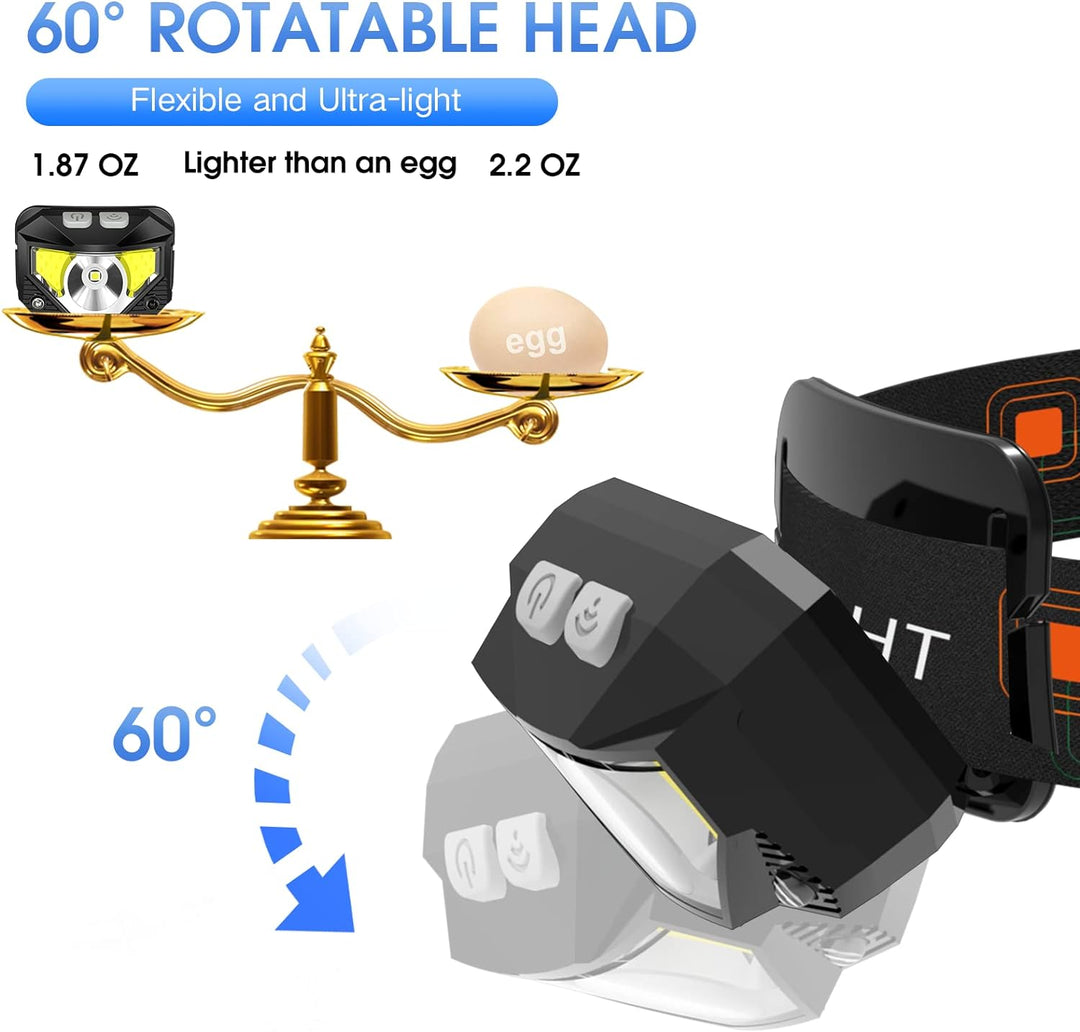 2-Pack Ultra-Bright Rechargeable LED Head Torch with Motion Sensor – Lumivor