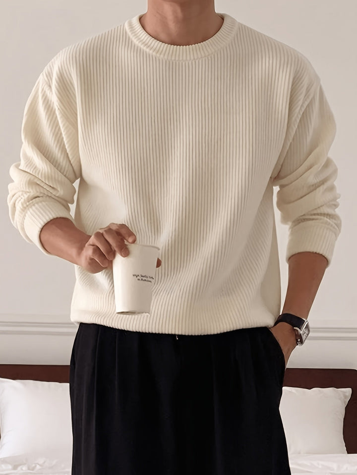 Men's Rib Knit Crew-Neck Jumper with Relaxed Fit