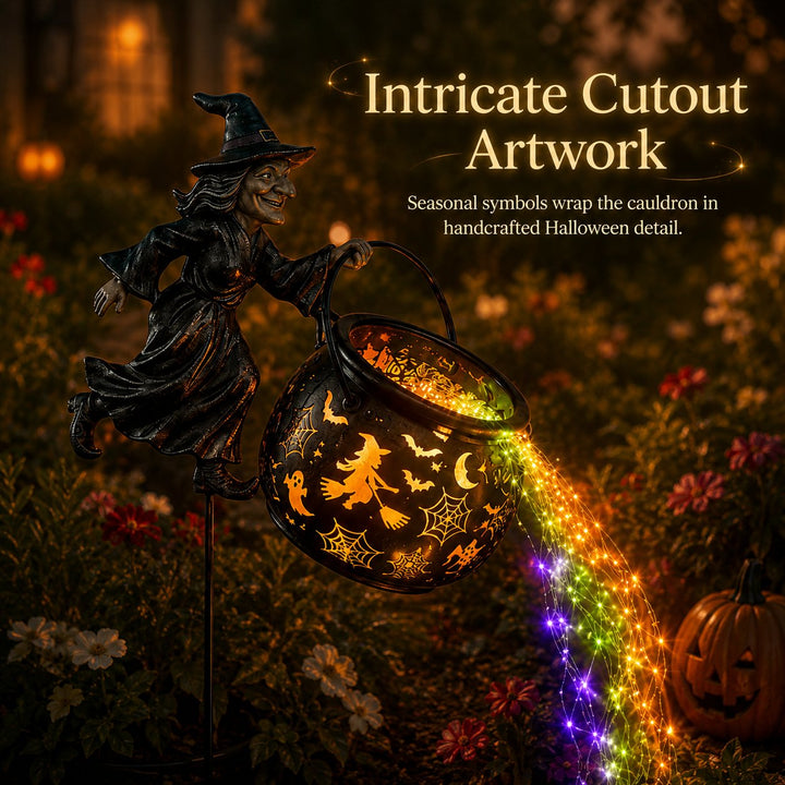 Halloween Witch's Cauldron Garden Lamp with Colourful Glow and Spooky Projections