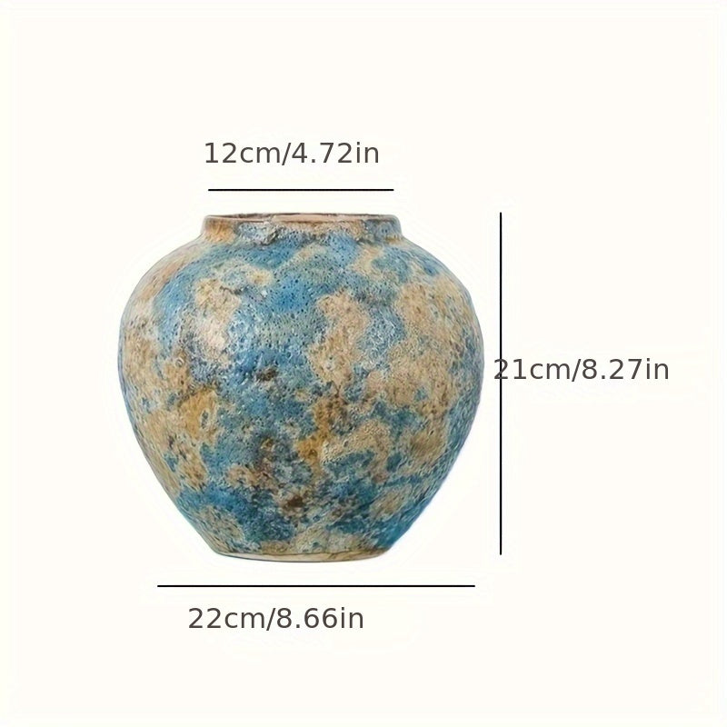 Unique Vintage Ceramic Vase – Handmade Blue Terracotta for an Authentic Look