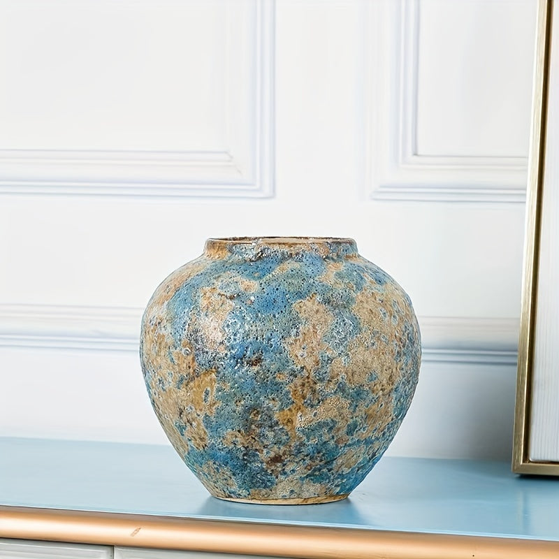 Unique Vintage Ceramic Vase – Handmade Blue Terracotta for an Authentic Look