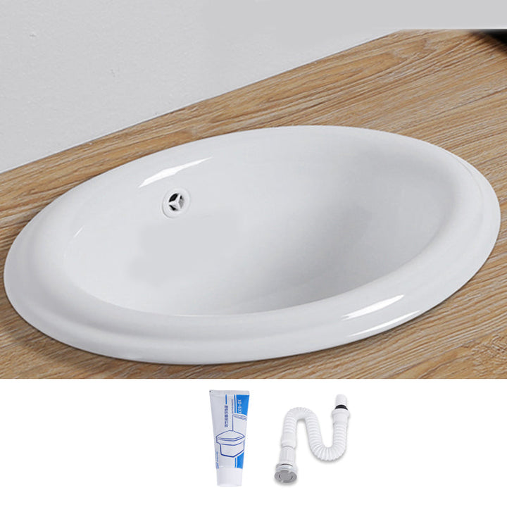 Undermount White Ceramic Basin with Shut-Off Valve