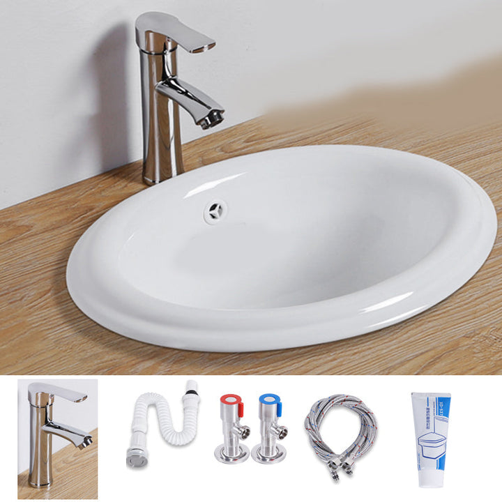 Undermount White Ceramic Basin with Shut-Off Valve