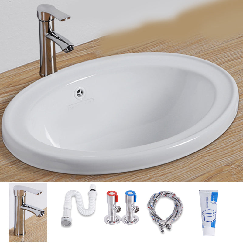 Undermount White Ceramic Basin with Shut-Off Valve