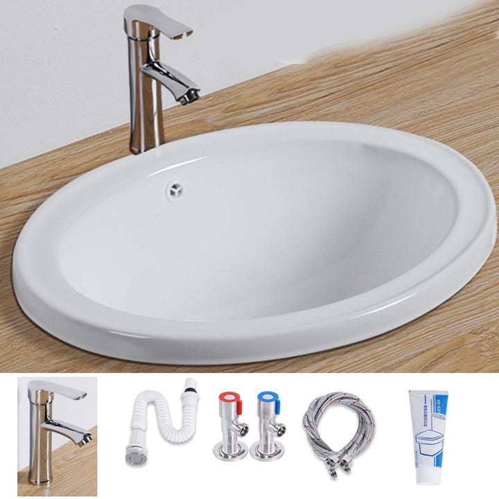 Undermount White Ceramic Basin with Shut-Off Valve