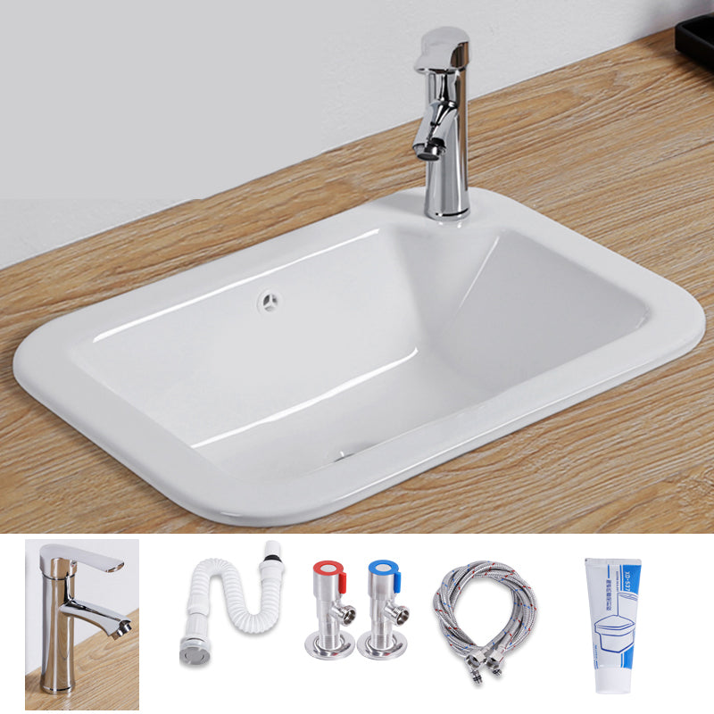 Undermount White Ceramic Basin with Shut-Off Valve