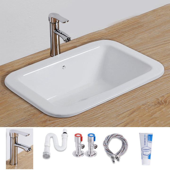 Undermount White Ceramic Basin with Shut-Off Valve