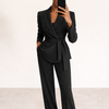 Women's Blazer Suit Set with Wide Leg Trousers and Belt