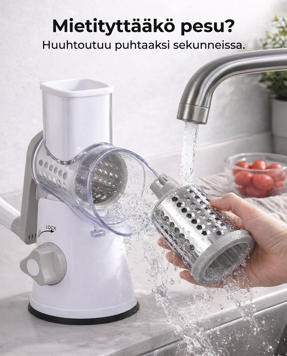 3-in-1 Rotary Vegetable Slicer with Suction Base and Interchangeable Drums
