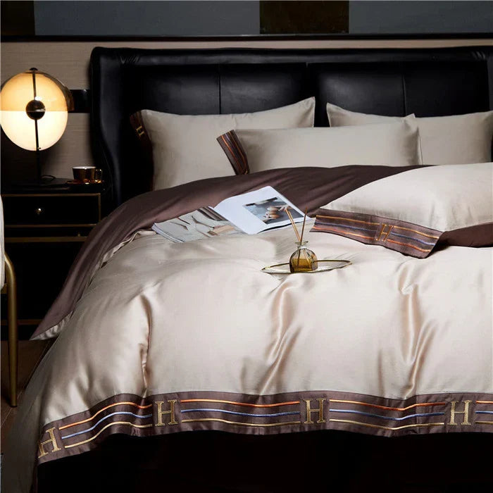 Embroidered Cotton Satin Bedding Set - Luxora