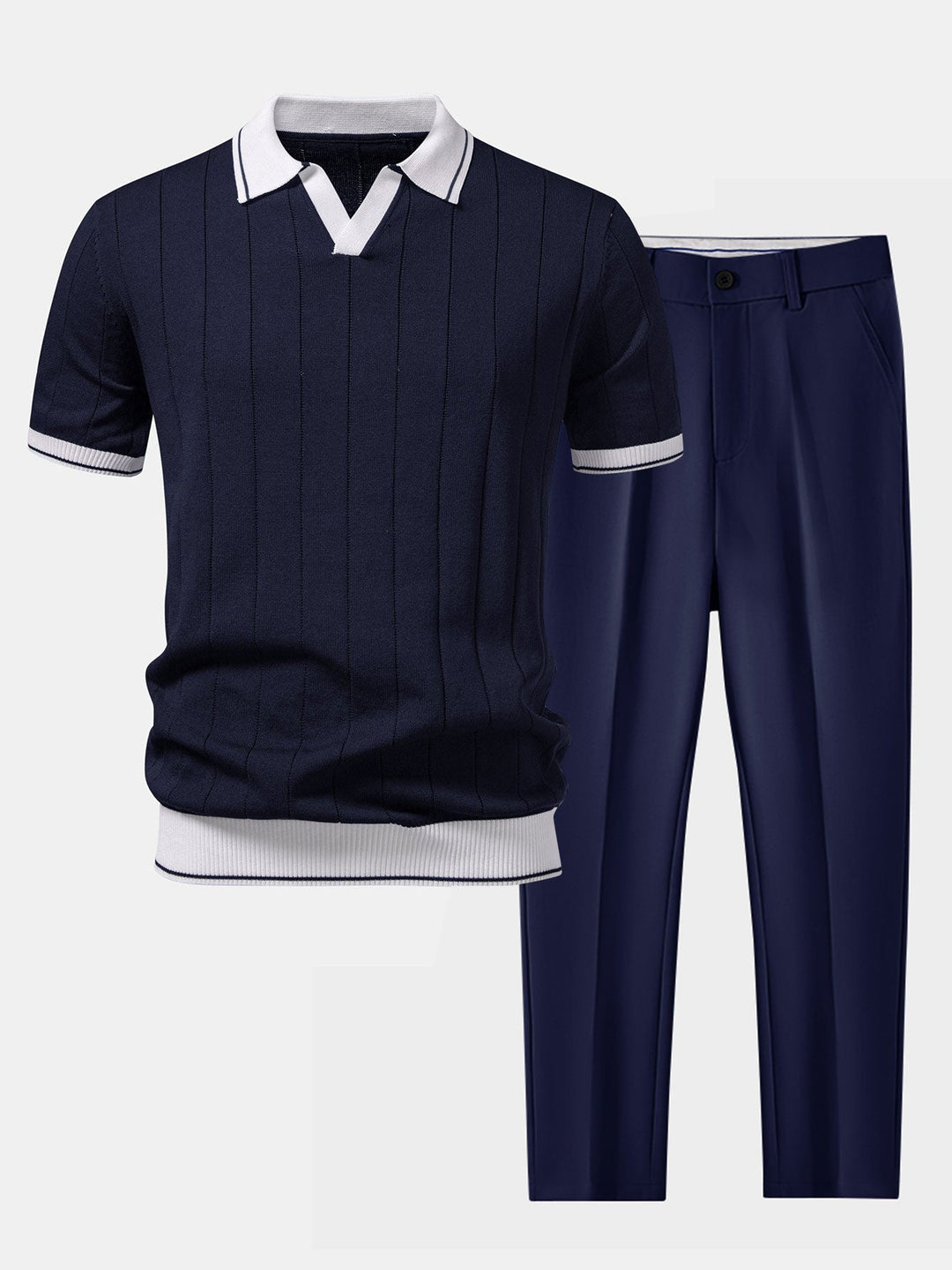 Men's ribbed polo shirt & tapered trousers – smart-casual set