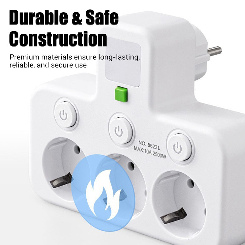 Extension Lead with USB and Switches | Multi-Socket Surge Protector 2500 W