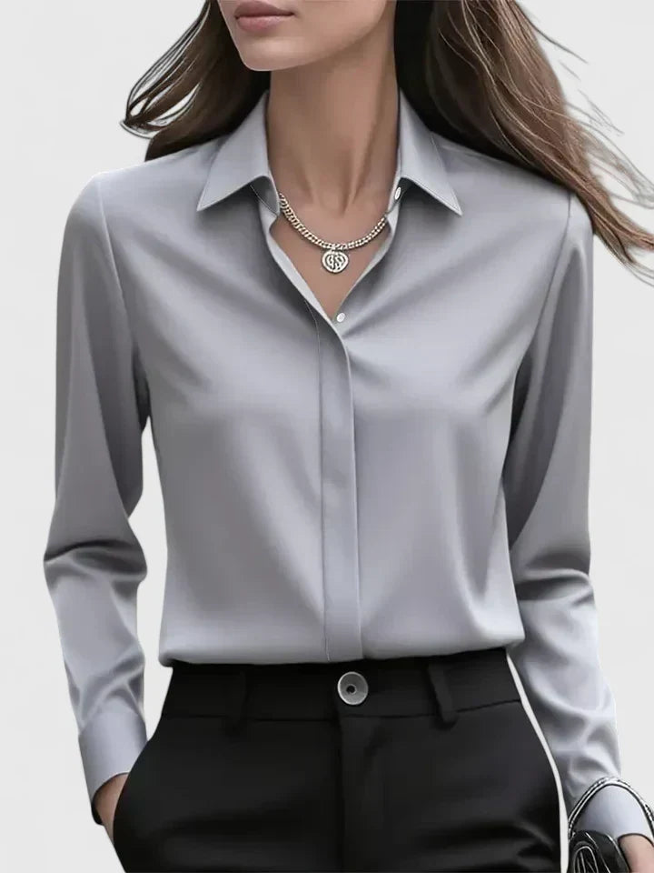Women's Long-Sleeve Satin Blouse – Elegant Office Blouse