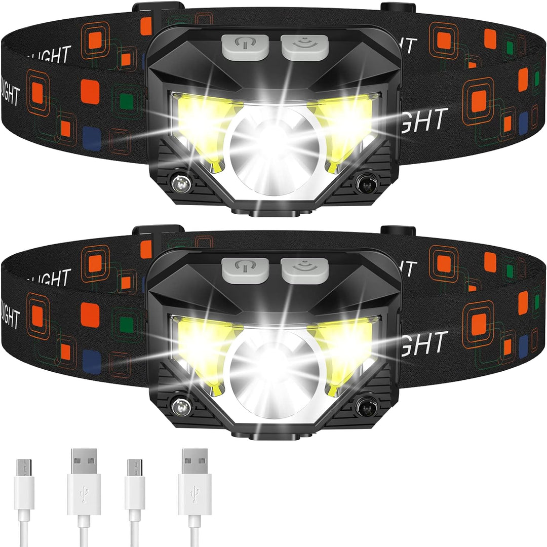 2-Pack Ultra-Bright Rechargeable LED Head Torch with Motion Sensor – Lumivor