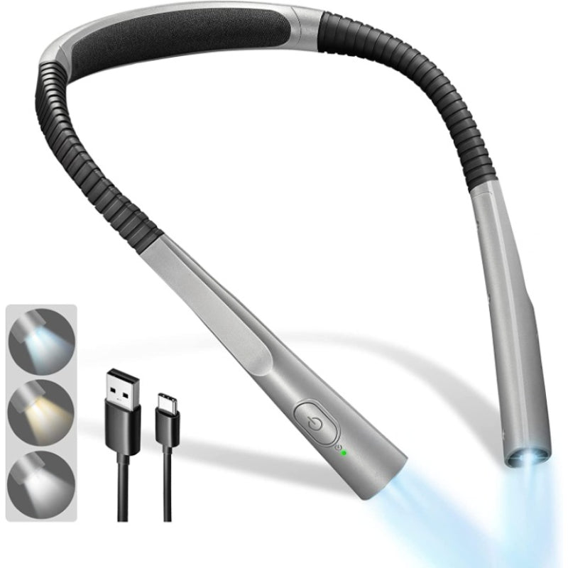 LED Reading Neck Lamp, Light for Reading in Bed, 3 Colours, 6 Brightness Levels, Flexible Arm, Rechargeable, Durable, Perfect for Reading, Knitting, Camping, Repairing