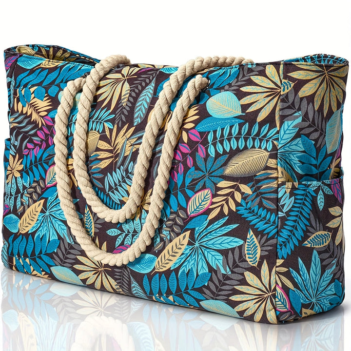 Large Fashionable Beach Bag with Leaf Print - Spacious, Durable and Perfect for Holidays
