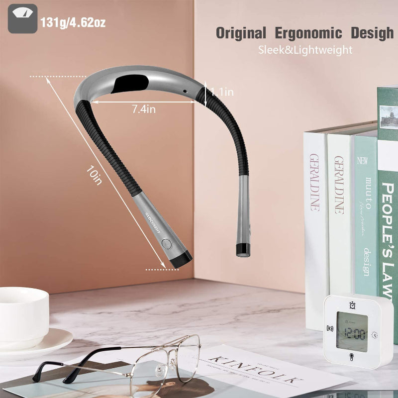 LED Reading Neck Lamp, Light for Reading in Bed, 3 Colours, 6 Brightness Levels, Flexible Arm, Rechargeable, Durable, Perfect for Reading, Knitting, Camping, Repairing