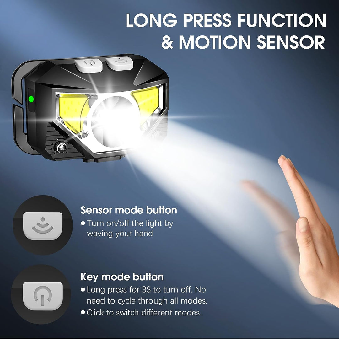 2-Pack Ultra-Bright Rechargeable LED Head Torch with Motion Sensor – Lumivor