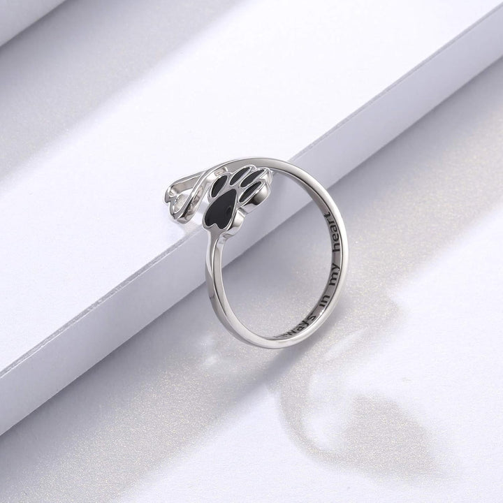 Handmade Paw & Heart Ring – Adjustable Sterling Silver
