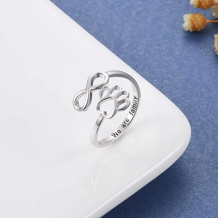 Handmade Paw & Heart Ring – Adjustable Sterling Silver