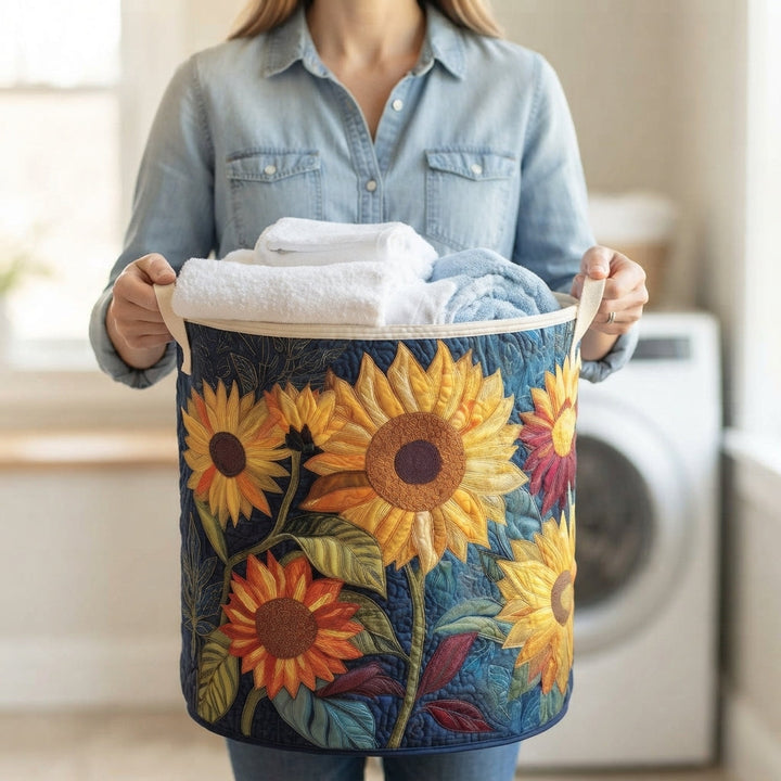 Lined Floral Laundry Basket with Sturdy Handles, Freestanding Fabric Laundry Basket