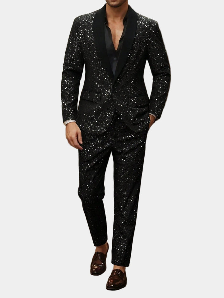 Men's Glitter Suit Jacket and Trousers - Black