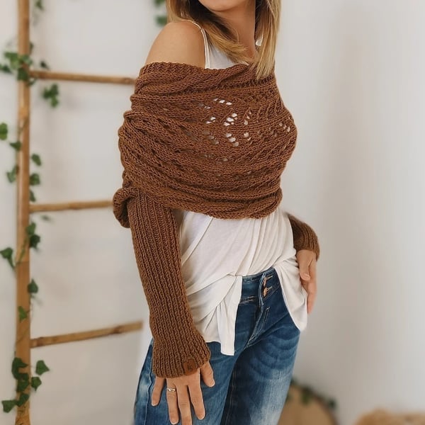 Wrap scarf with double sleeves - cosy knitted scarf with integrated sleeves