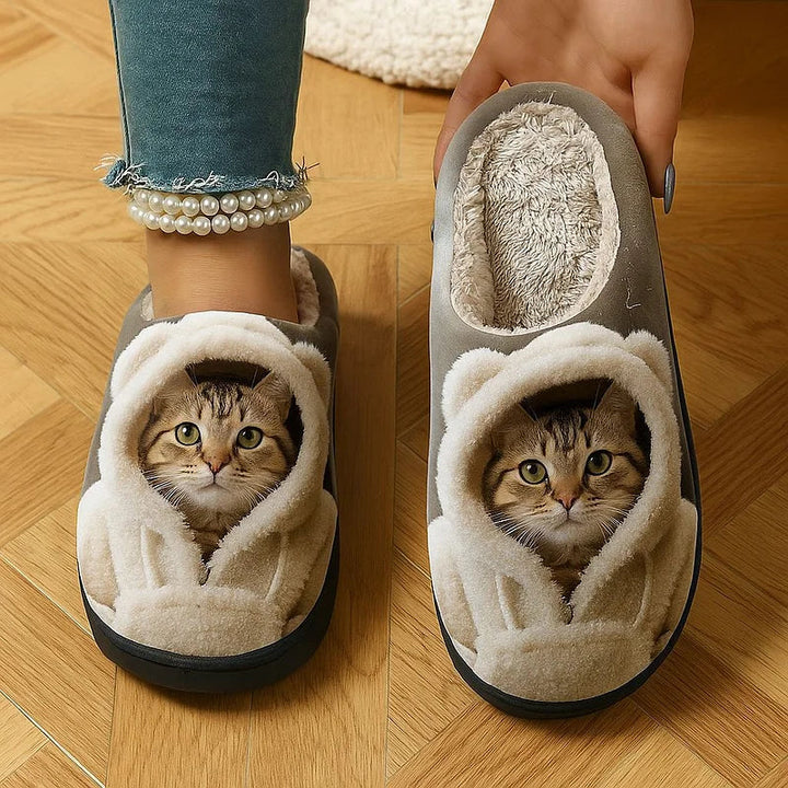 Cosy Slip-On Slippers with 3D Cat Face