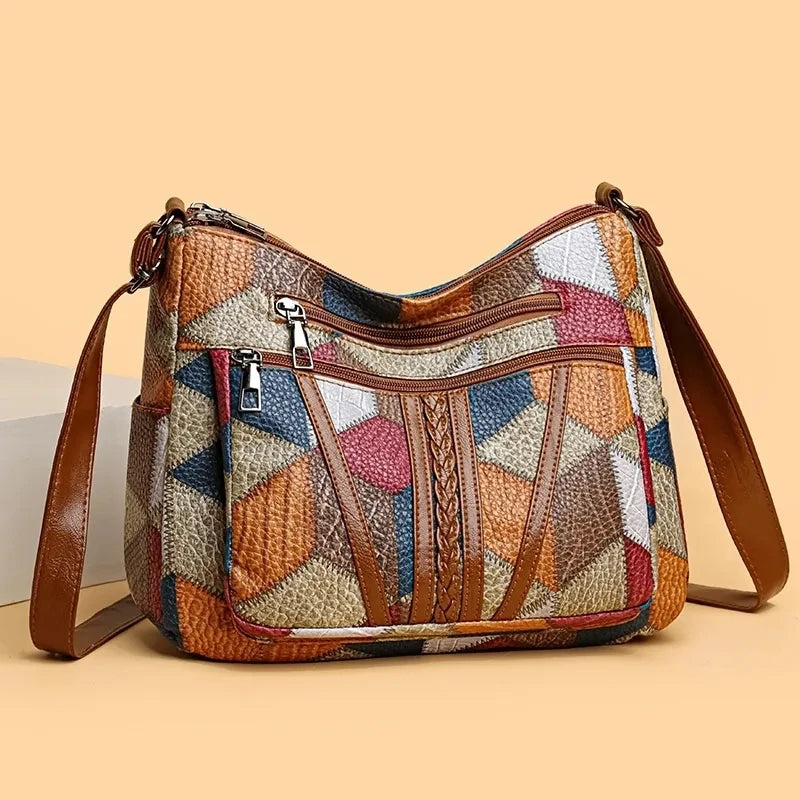 Everyday Patchwork Bag with Faux Leather Inserts.