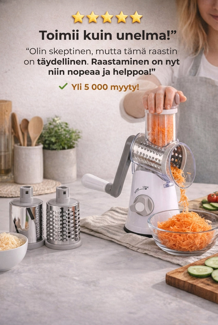 3-in-1 Rotary Vegetable Slicer with Suction Base and Interchangeable Drums