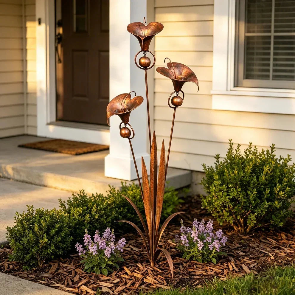 Copper flower garden stake