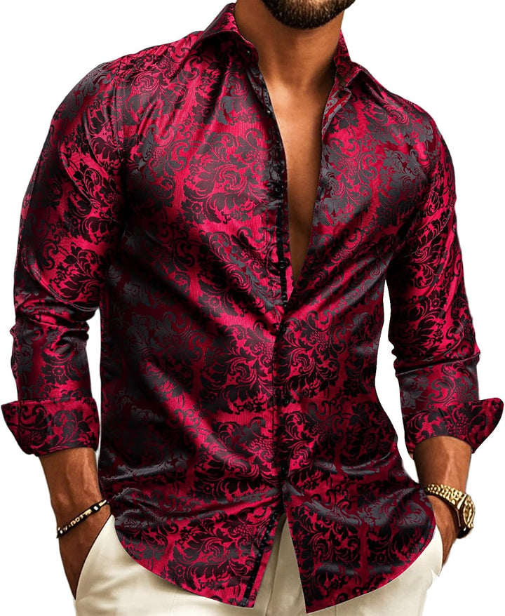 Men's paisley jacquard shirt – long-sleeved style for weddings and evening wear