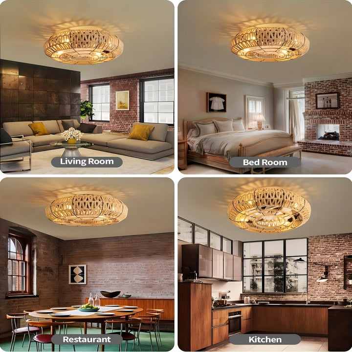Amara Luxury Hand-Woven Rattan Ceiling Fan - A Zen-Style Decor Piece, Ultra-Quiet