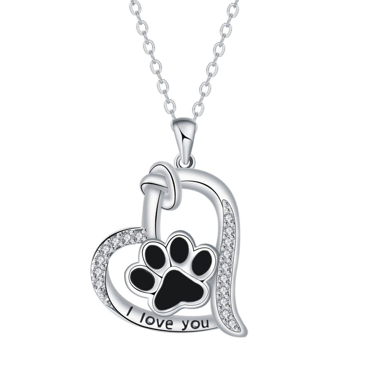 Heart-Shaped Dog Paw Print Necklace with Cubic Zirconia
