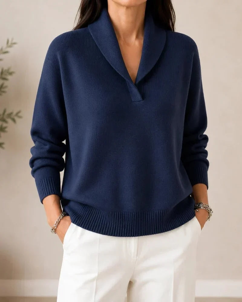 Soft V-neck Jumper with Shawl Collar