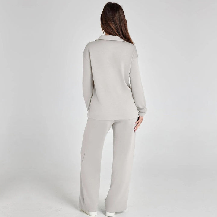 Women's Loungewear Set with V-Neck Sweatshirt and Wide Comfy Trousers