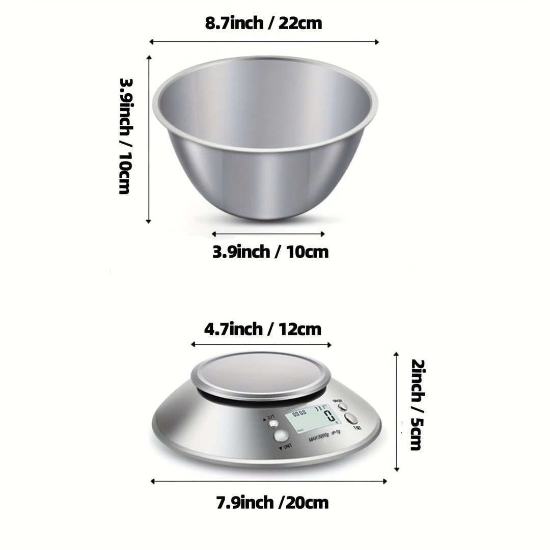 Digital Kitchen Scale with Stainless Steel Bowl – Precision with Temperature Sensor and Timer Function for Cooking and Baking