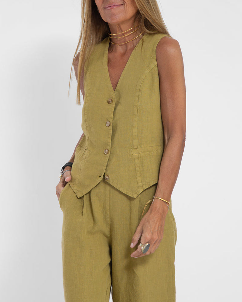 Linen 2-Piece Set with Wide-Leg Trousers and Waistcoat – Alma