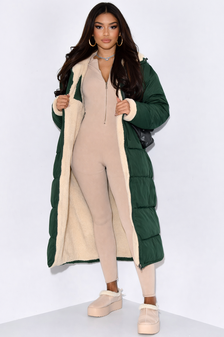 Women's Reversible Ankle-Length Hooded Quilted Coat