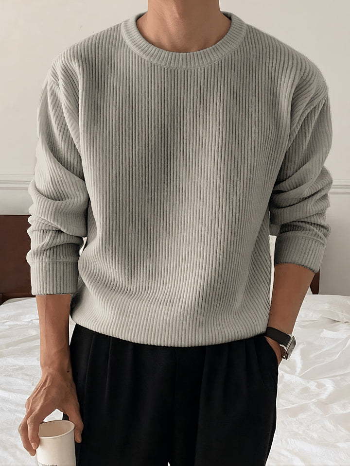 Men's Rib Knit Crew-Neck Jumper with Relaxed Fit