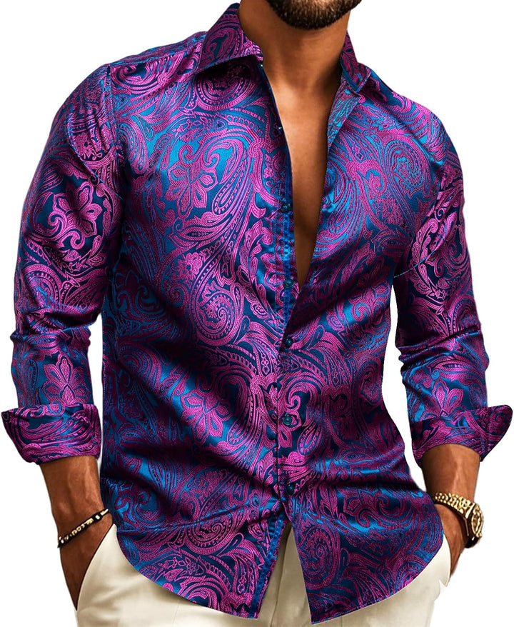 Men's paisley jacquard shirt – long-sleeved style for weddings and evening wear