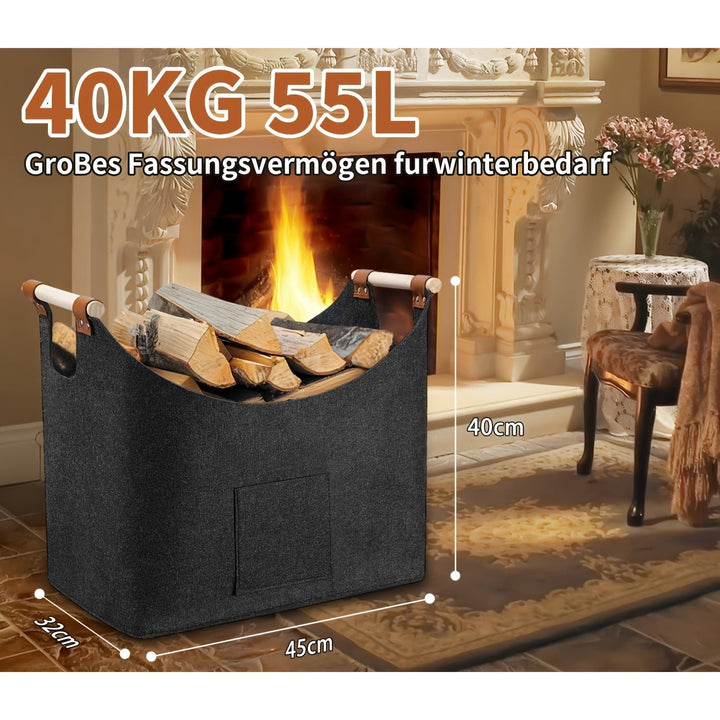 XL Foldable Felt Basket with Wooden Handles – Sustainable and Stylish Wood Carrier for Indoor Use