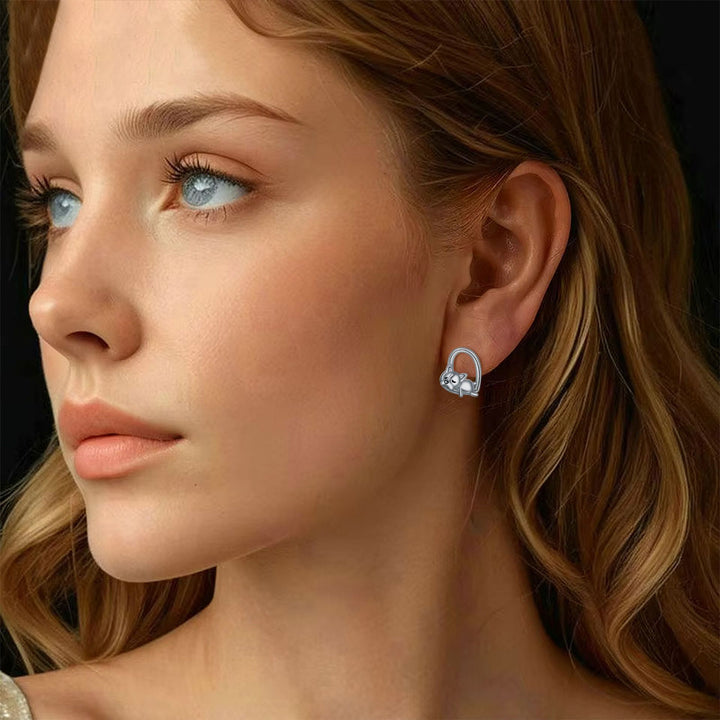 Silver Sleeping Puppy Stud Earrings